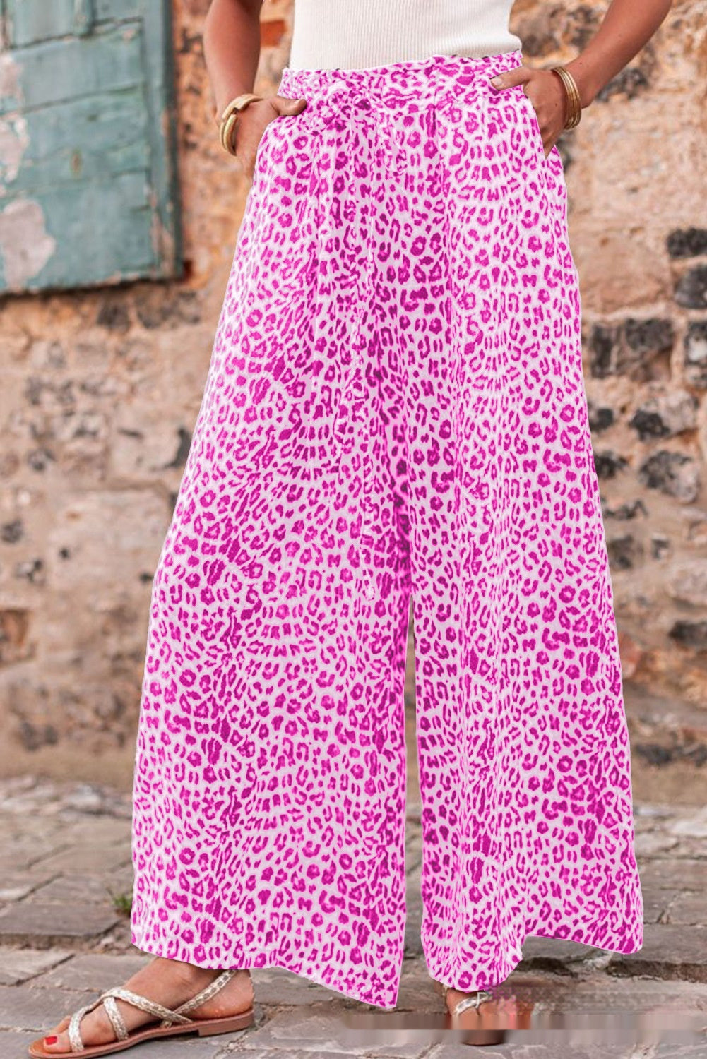 Bohemian Leopard Print Wide Leg Pants