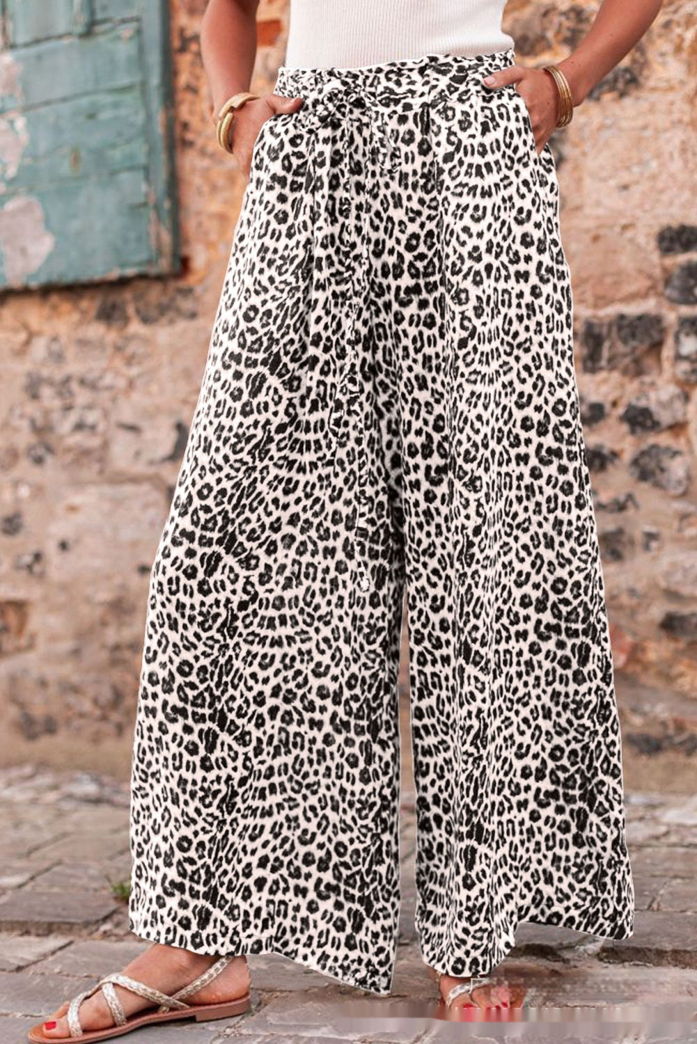 Bohemian Leopard Print Wide Leg Pants