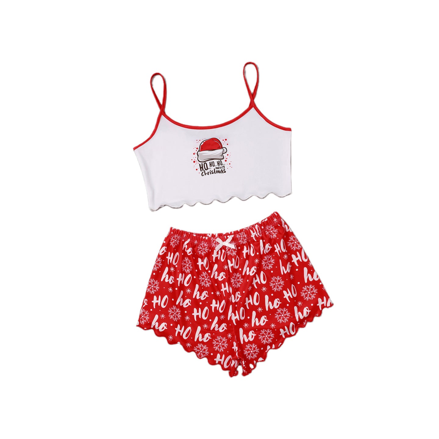 Women's 2 piece Christmas print Spaghetti Straps Sleeveless top and short pajama,sleepwear