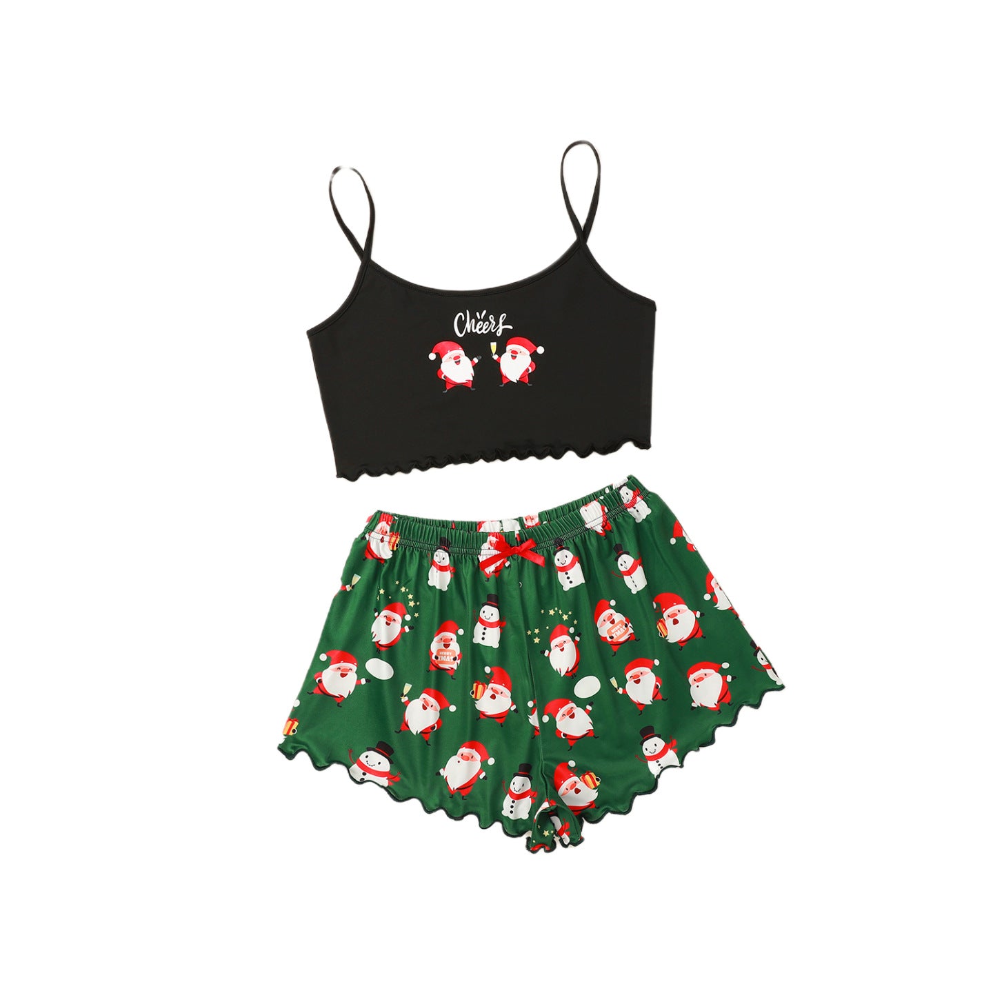 Women's 2 piece Christmas print Spaghetti Straps Sleeveless top and short pajama,sleepwear