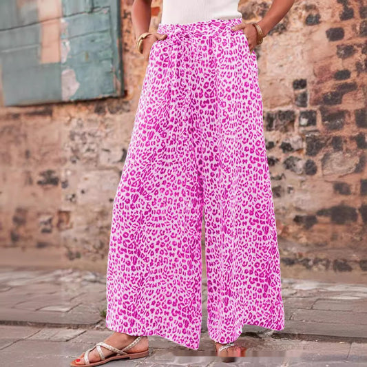 Bohemian Leopard Print Wide Leg Pants