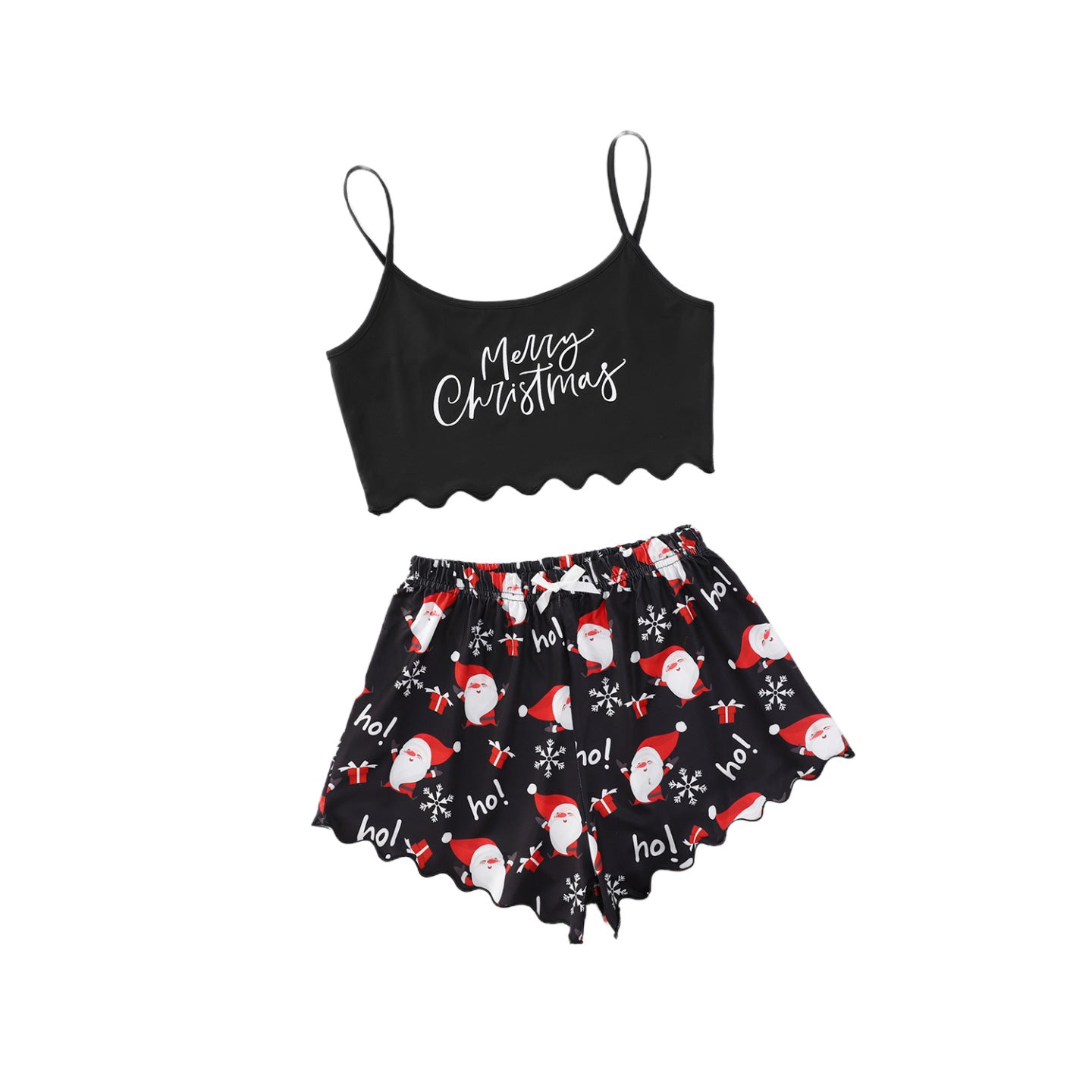 Women's 2 piece Christmas print Spaghetti Straps Sleeveless top and short pajama,sleepwear